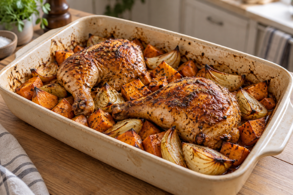 Pata muslo al horno con guarnición · imagen ilustrativa