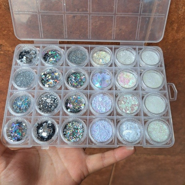 Producto - Set glitter plata blanco