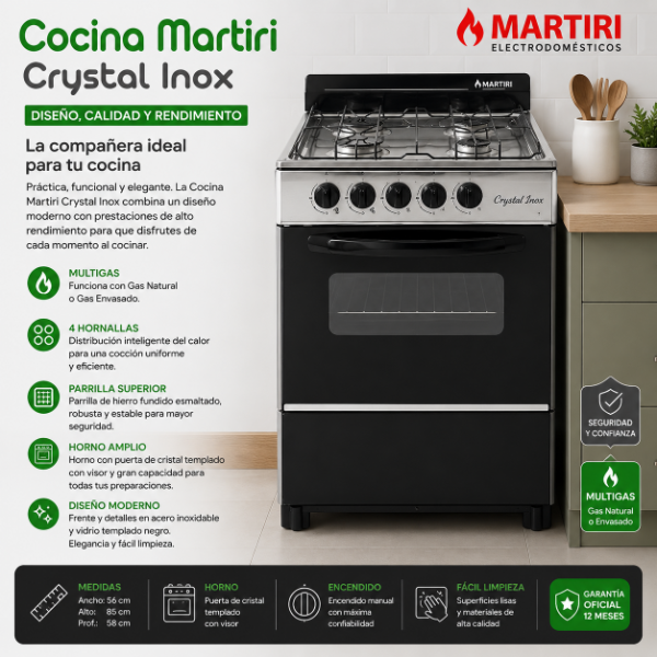 Producto - COCINA MARTIRI CRYSTAL INOXIDABLE  MULTIGAS