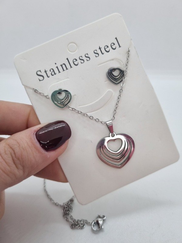 Producto - Set cadena + aros acero quirurgico multicorazon