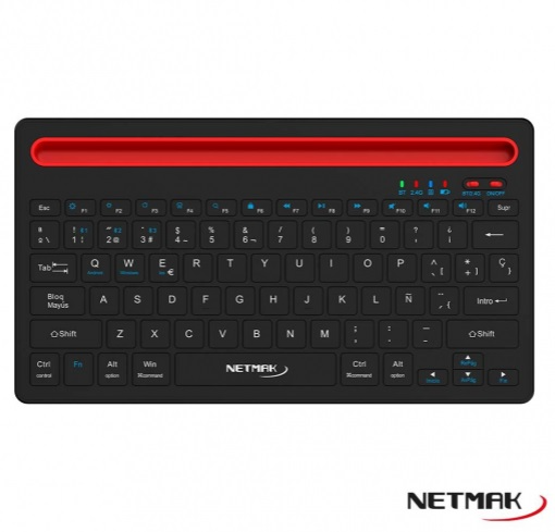 Producto - Teclado español bluetooth 5.0 + wireless 2.4ghz -recargable -black -Netmak