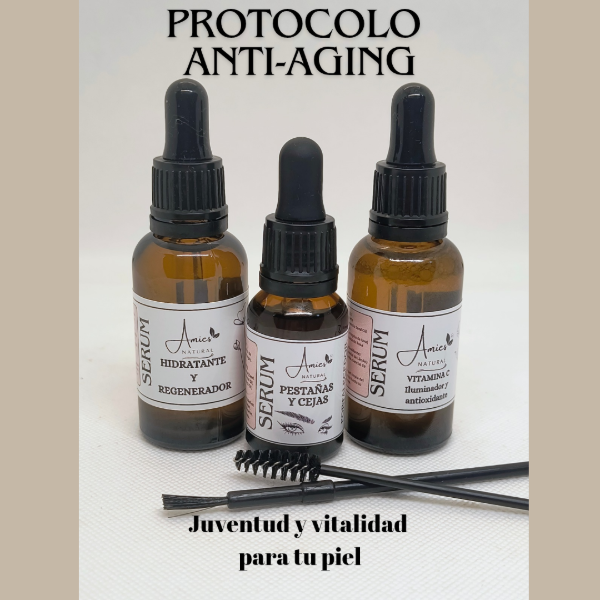 Producto - Anti -Aging  (sérum vit. C + sérum cejas y pestañas+ sérum hidr. y reg)