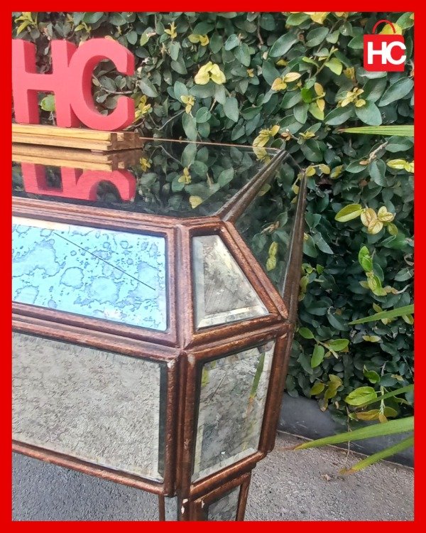Producto - Mesa auxiliar de estilo Art Déco espejada con cristales biselados y cajón - 3