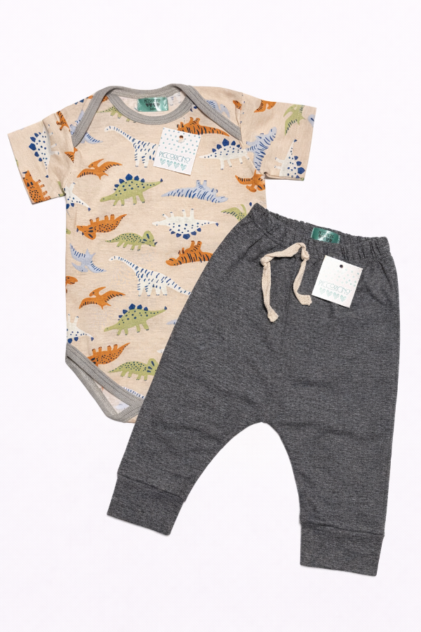 Producto - Dúo body dinosaurios y babucha gris