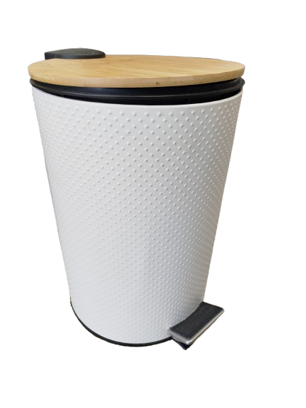 Producto - Cesto de metal desmontable a pedal 20 ltrs Blanco con tapa de bambú