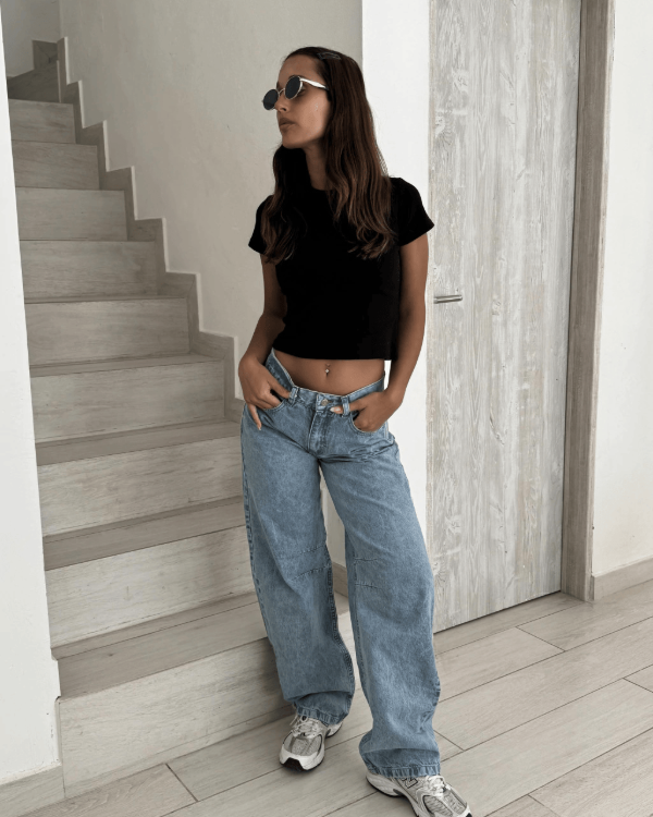 Producto - Jean Baggy Pliegue Rodilla Celeste