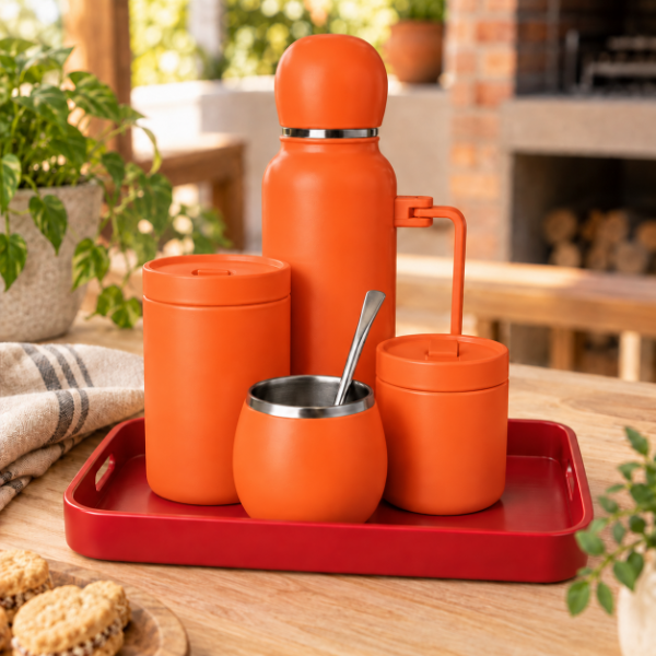 Producto - SET MATERO OVALO YERBERA AZUCARERA MATE Y BOMBILLA TERMO ACERO 1LT - 2