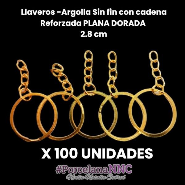 Producto - Llaveros -Argolla Sin fin Reforzada PLANA 2.8 cm X100uni DORADAS