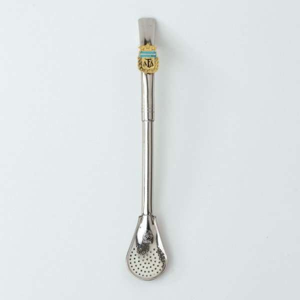 Producto - BOMBILLA PICOLORO ACERO INOX C/ ALPACA - CON ESCUDO DE AFA EN BRONCE