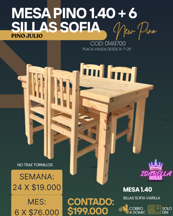 Producto - mesa de pino 1.40+ 6 sillas