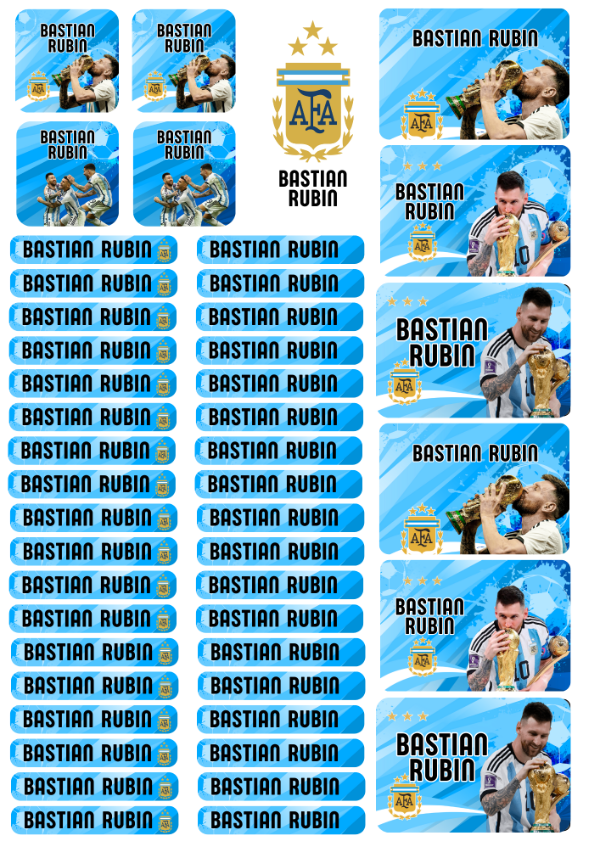 Producto - Argentina Messi campeon Etiquetas Personalizadas escolares para lápices x24
