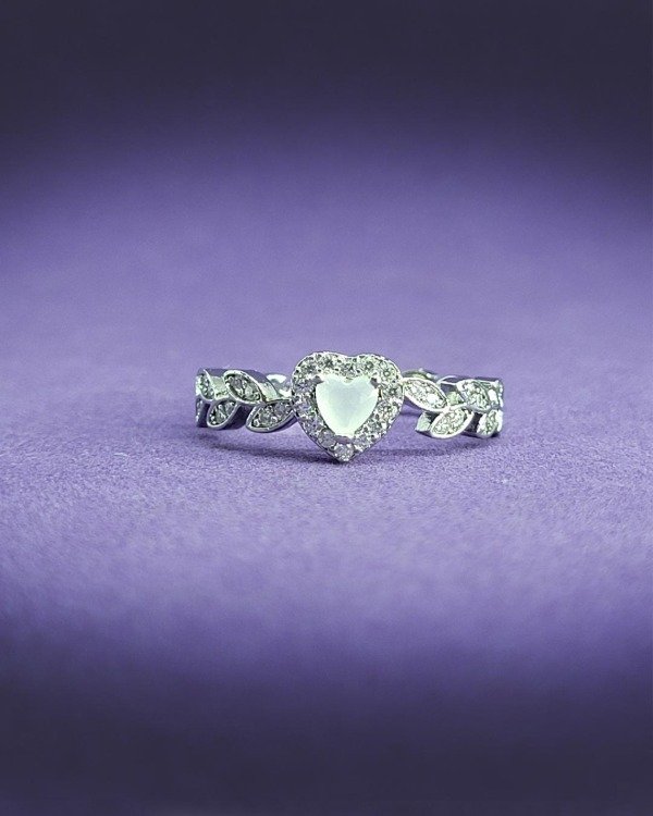 Producto - A 1047 - Anillo de Acero Quirúrgico - Corazón de cristal ramitas de cubics - 0