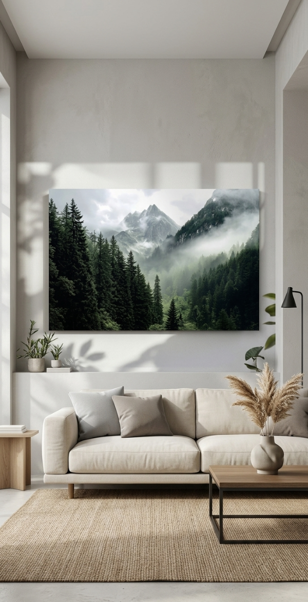 Producto - Cuadro MISTY FOREST, bosque y montañas