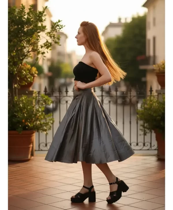 Producto - Pollera Plato circular pin up Retro Gris plomo - 1