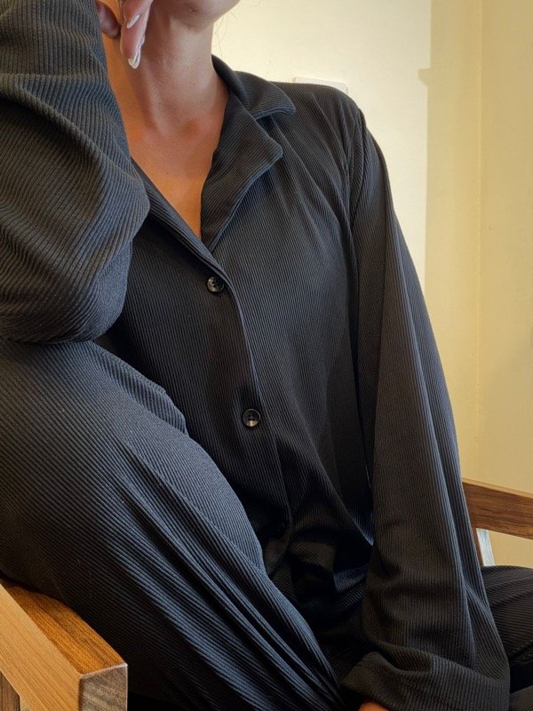 Producto - Pijama largo camisero cala negro -preventa precio especial-