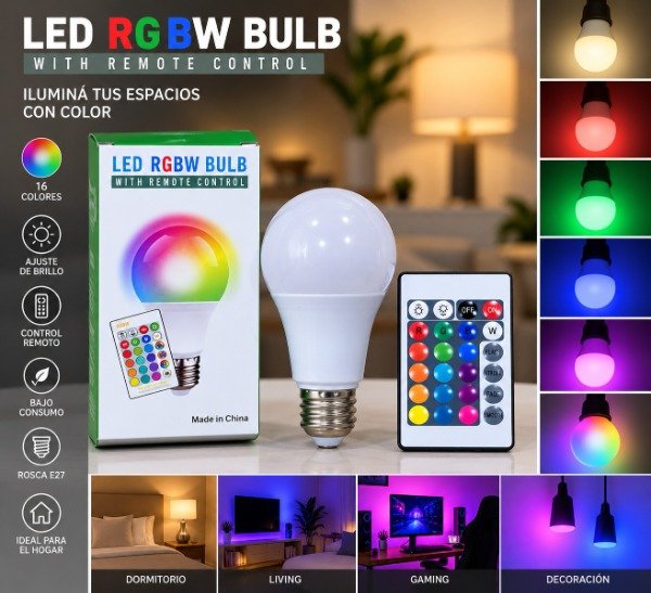 Producto - Lampara Foco RGB con Control - 1