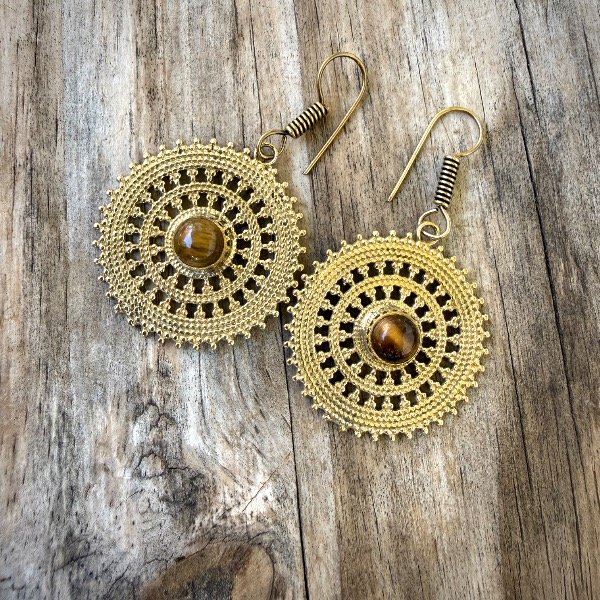 Producto - Aros Varanasi Ojo de Tigre Bronce