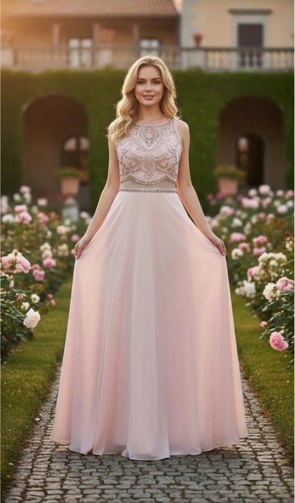 Vestido largo dos piezas bordado impactante — imagen 3