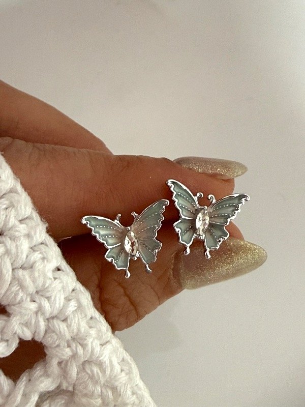 Producto - A1243 Aros mariposa celeste con cubik acero quirúrgico