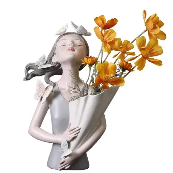 Producto - Florero Escultórico Mujer Soñadora con Mariposas