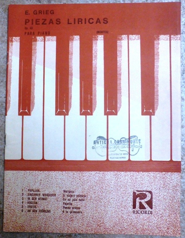 Producto - PIEZAS LIRICAS OP 43 PARA PIANO - E. GRIEG - REVISIÓN DE JOHN MONTES - 1973
