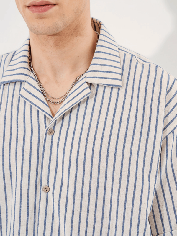 Producto - Camisa de lino celeste rayada Krabi - 1