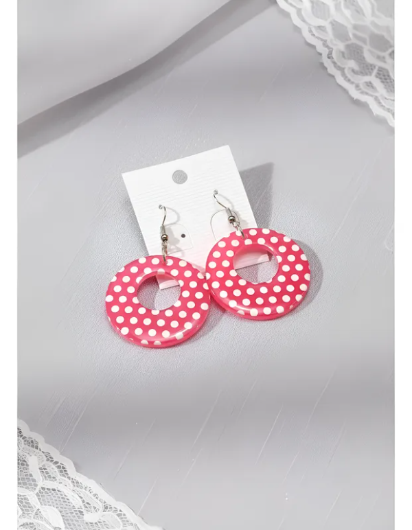 Producto - Aros Redondos Fucsia A Lunares 3 Cm