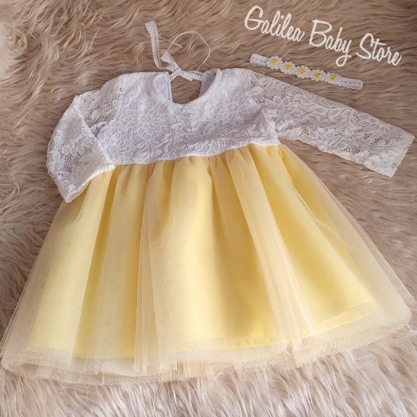 Producto - VESTIDO MARY MANGAS LARGAS EN BLANCO Y AMARILLO