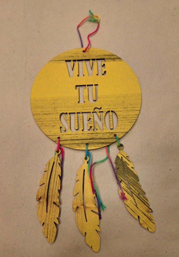 Producto - Atrapasueño Fibrofacil (MDF) pintado 30 cm "Vive tu sueño"..