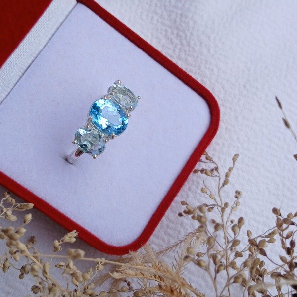 Producto - Anillo Cielo plata 925 Topacio (tratado) y Aguamarinas en  N19 - 3