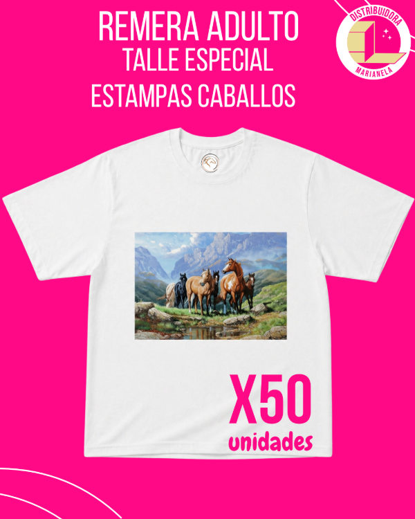 Producto - Remera Adulto con Estampas de Caballos - Talle especial - Pack x50 unidades
