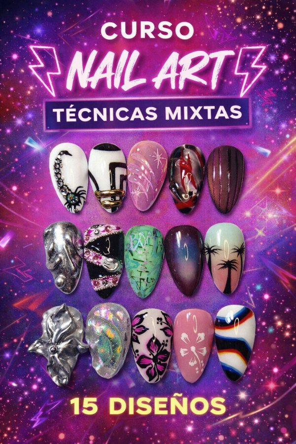 Producto - Curso Nail Art 15 Diseños Técnicas Mixtas