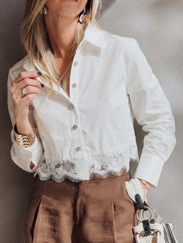Producto - CAMISA LISA CON ENCAJE CORTA PREMIUM 1109
