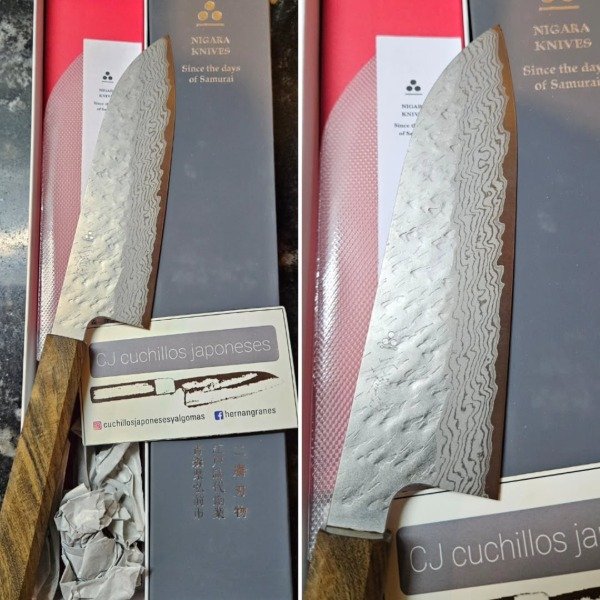 Producto - Nigara VG10 Damascus Tsuchime Santoku 175mm