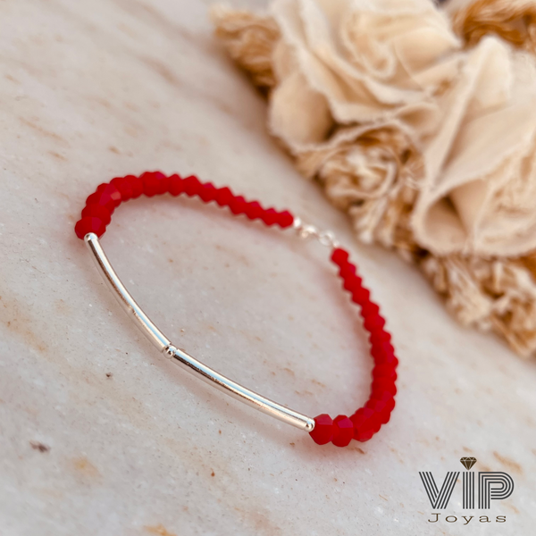 Producto - Pulsera Bicono Roja Tubos Plata 925
