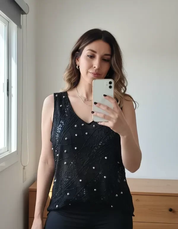 Producto - Musculosa de Tul con  tachas y canutillos de Noche - 0