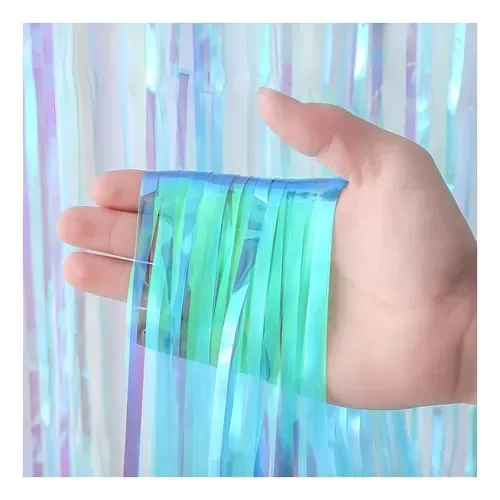 Producto - Cortina lluvia iridiscente color celeste