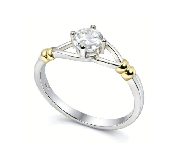 Producto - Anillo Solitario Plata y Oro (Cod: A-001)