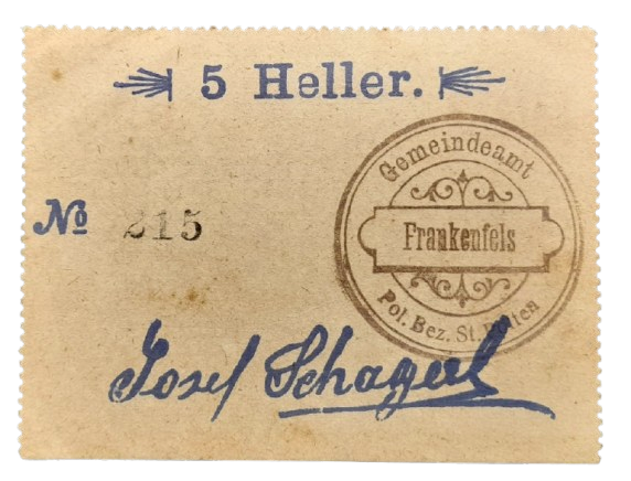Producto - Austria Notgeld tipo Vale -RARO- Pueblo de Frankenfels 5 Heller (1920)