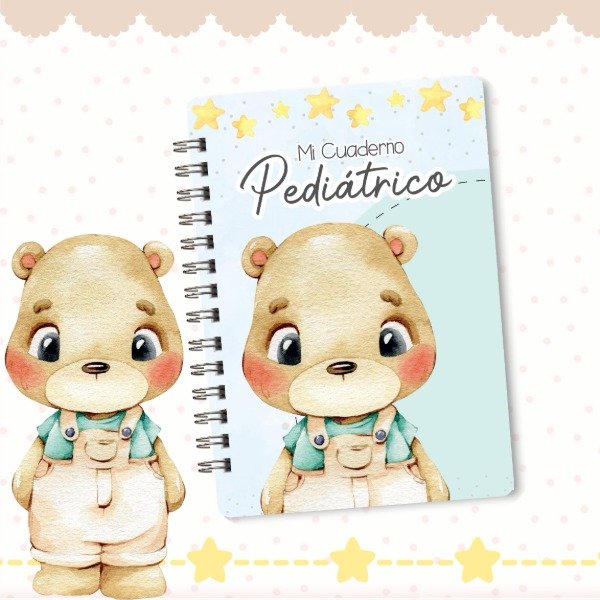 Producto - Cuaderno Pediátrico Bebé Imprimible Osito Acuarela Celeste
