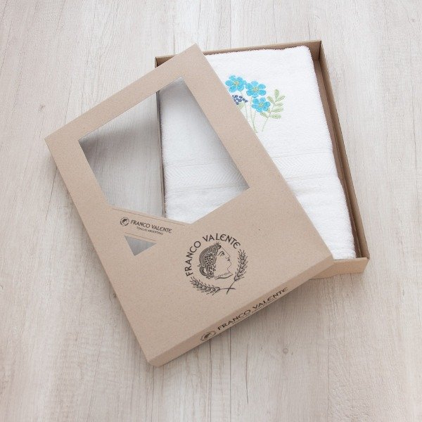 Producto - Juego toalla/toallón Bordado Ramillete Azul