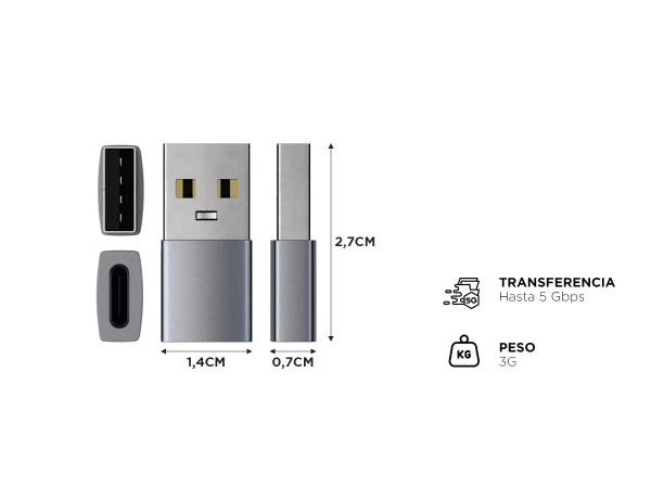 Producto - Adaptador Satechi De Usb A A Usb C Convertidor -Gadnic (Msatad01) - 3