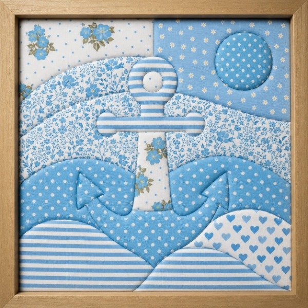 Producto - Kit Ancla con bastidor Patchwork sin Costura Telas Tonos CELESTES