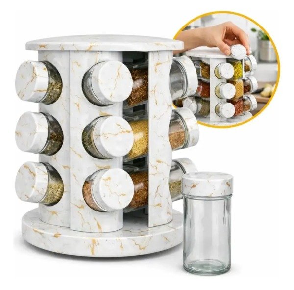Producto - Especiero giratorio blanco marmolado de 12 frascos - 1