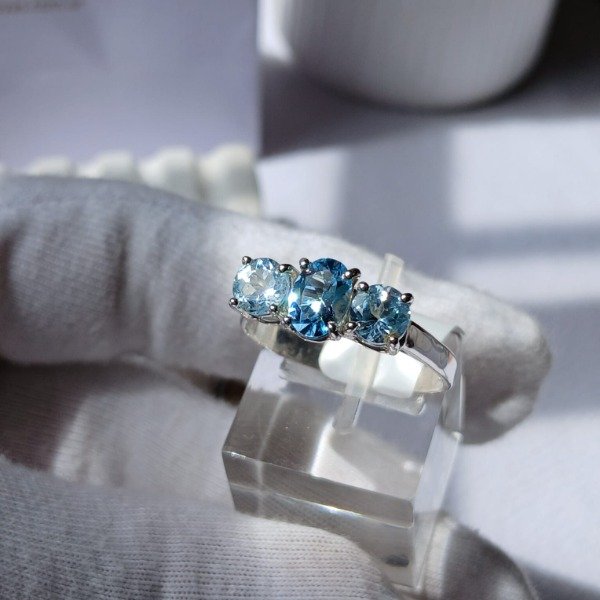 Producto - Anillo Trilogía Plata 925 topacios celeste n 22