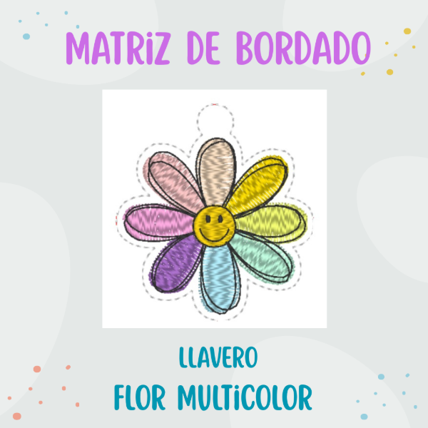 Producto - Matriz de Bordado - Llavero ITH - Estilo Charm - Modelo "Flor Multicolor"