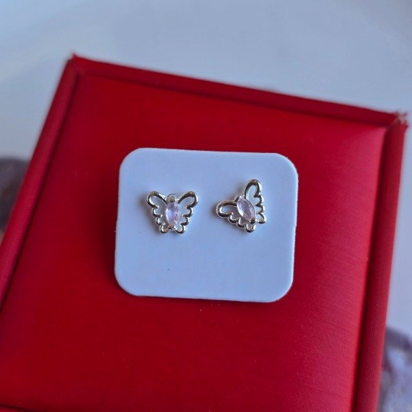 Producto - Aros pasantes italianos mariposa con cubic  rosado claro