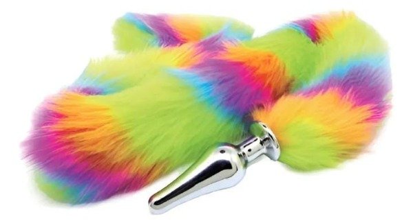 Producto - Plug anal acero LGBT+ 7 x 2,8 cm largo cola 80cm