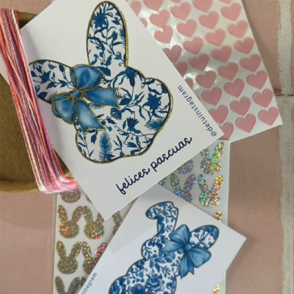 Producto - Tarjeta conejos fucsia y azul