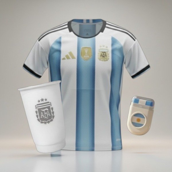 Producto - SET LISTO PARA EL PARTIDO! CAMISETA ARGENTINA M + VASO ALUMIN 1 LITRO + MARCADOR